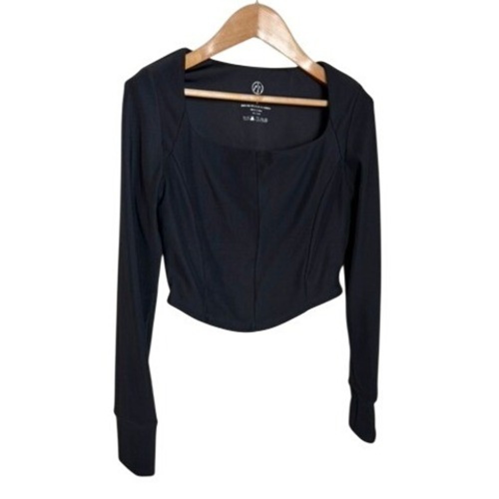 Move Theology Black Square Neck Long Sleeve Activewear‎ Crop Top S
